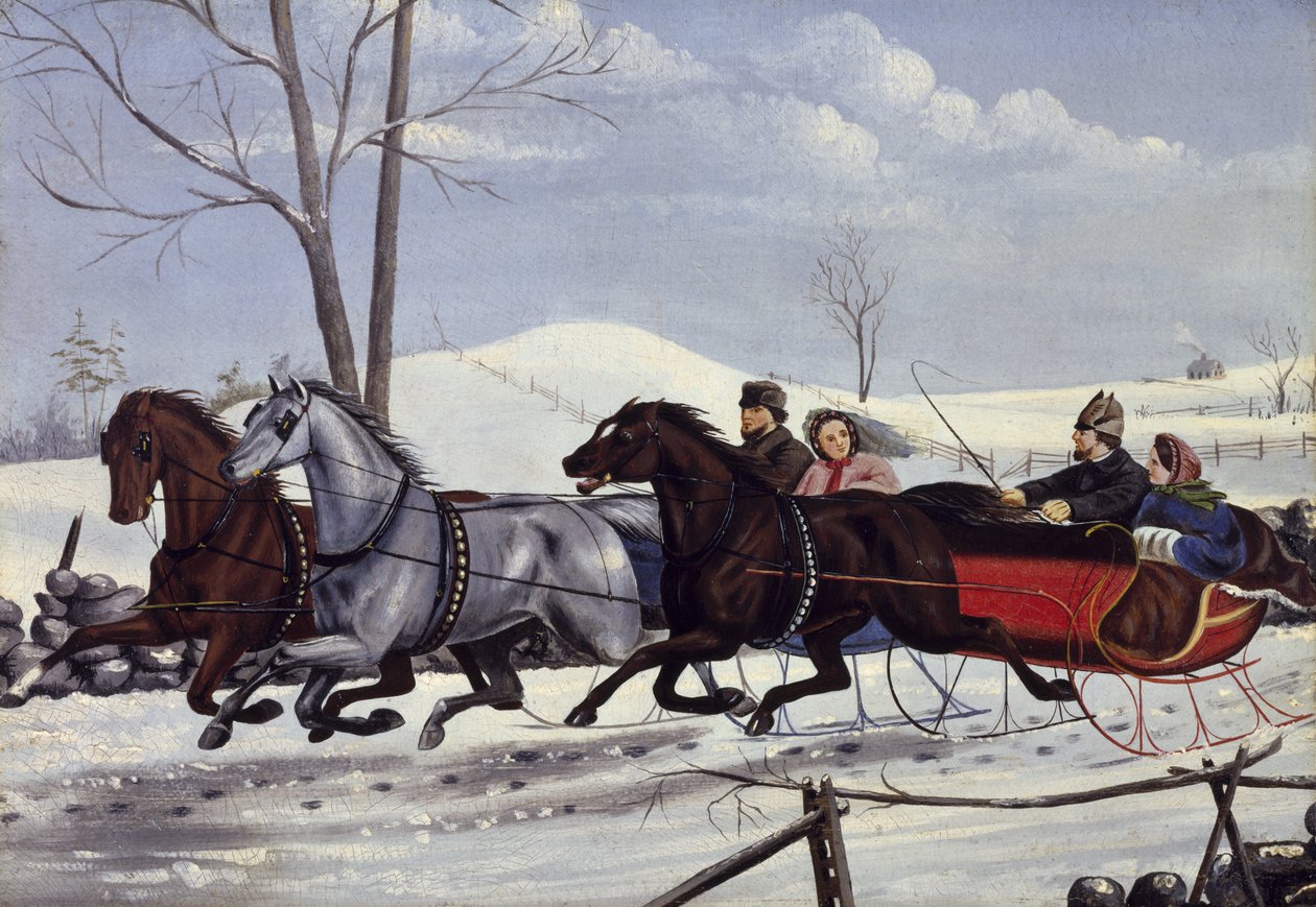 The Sleigh Race, n. 1865 (öljy pahville) tekijältä American School