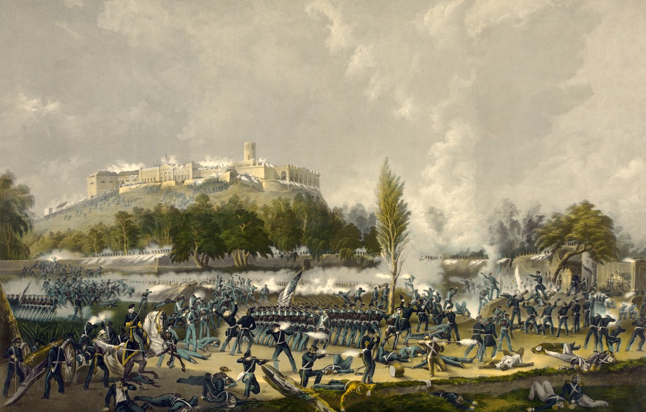 Chapultepecin myrsky, 13. syyskuuta 1847, pub. 1848 (värillinen lito) tekijältä American School