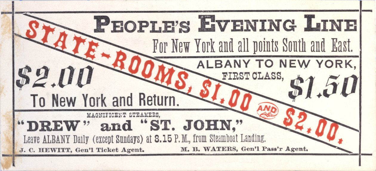 Lippu Peoples Evening Line -tapahtumaan, Albany - New York, recto (kaiverrus [lippu]) tekijältä American School