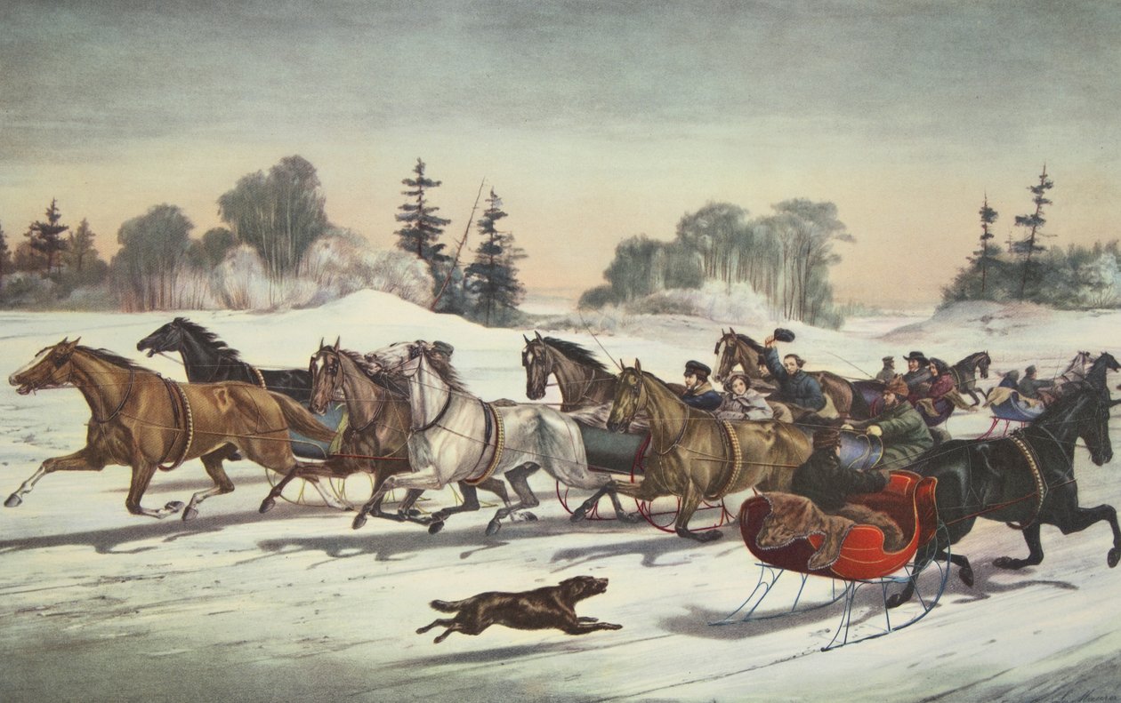 Ravi halkeamia lumella, Currier ja Ives tekijältä American School