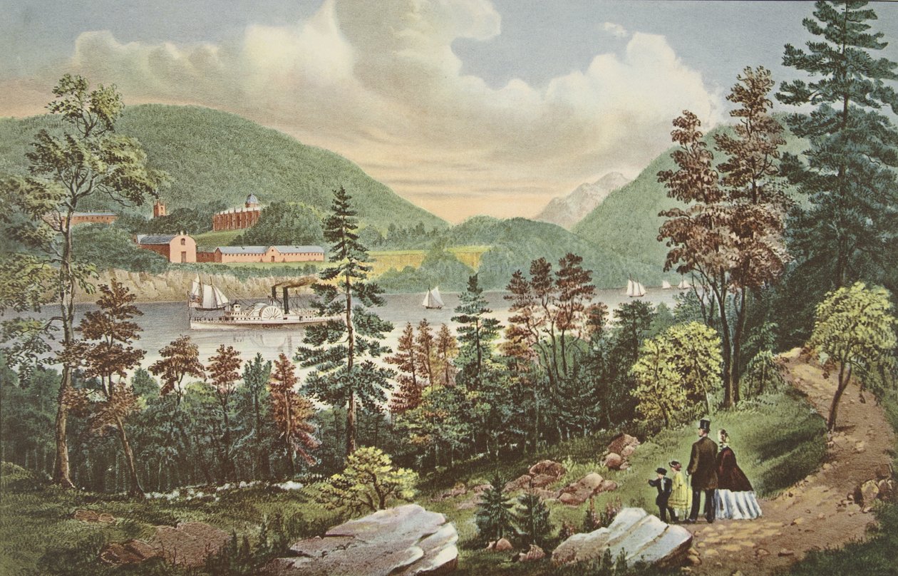 U.S. Military Academy - West Point, vastarannalta, pubi. 1862, Currier & Ives tekijältä American School