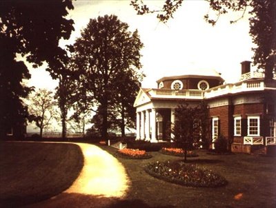 Näkymä Monticellolle, Thomas Jeffersonin (1743-1826) koti, rakennettu 1772 tekijältä American School