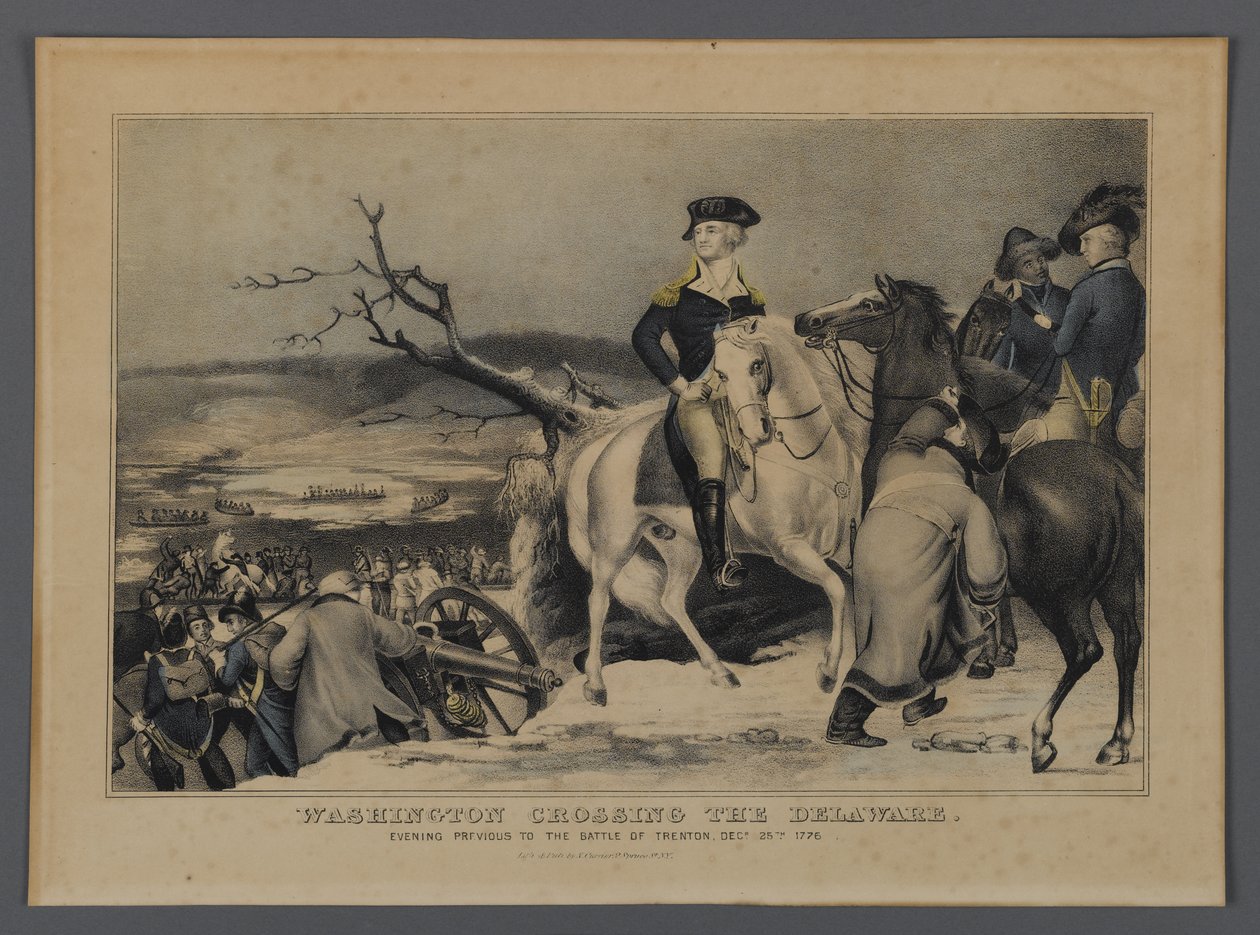 Washington Crossing the Delaware, julkaisija Currier & Ives, New York, 1876 (käsinvärinen litho) tekijältä American School