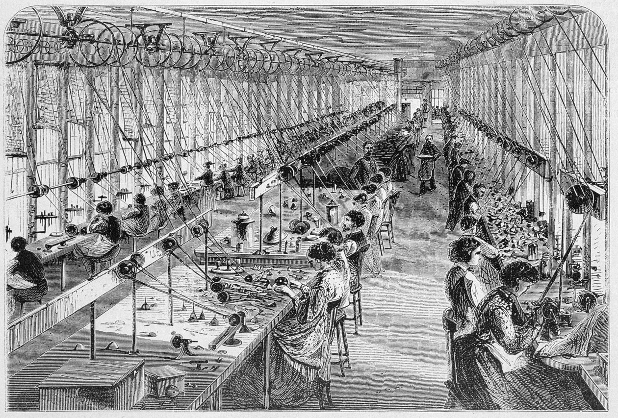 Naiset kellotehtaassa Walthamissa, Massachusettsissa, 1870 (katso myös 251300) tekijältä American School