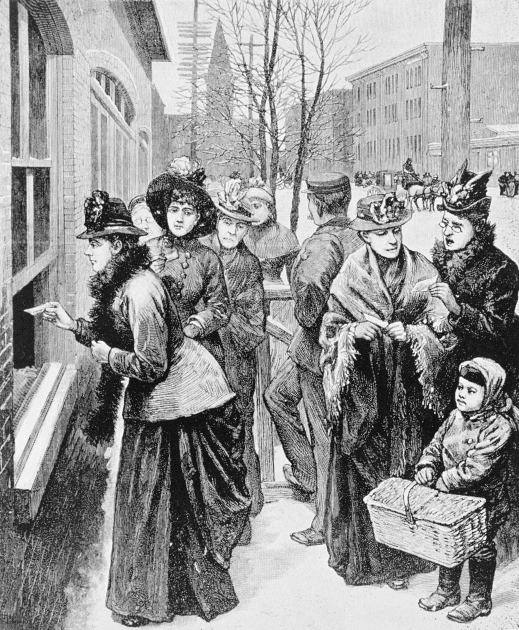 Naiset asettuivat jonoon osallistuakseen vaaleihin, 1870 tekijältä American School