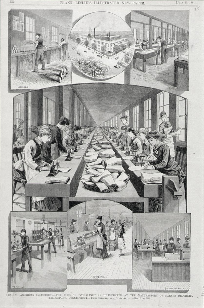 Naiset tekevät korsetteja, 1884 tekijältä American School