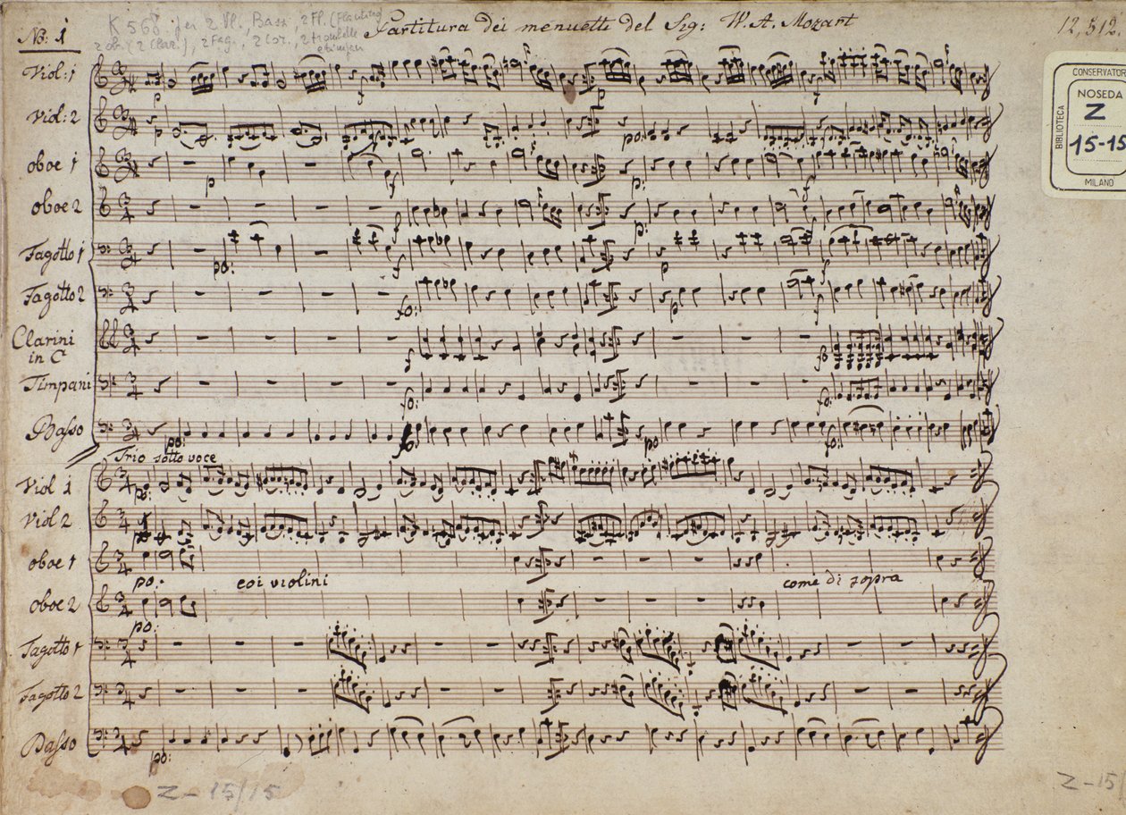 Sivu itävaltalaisen säveltäjän Wolfgang Amadeus Mozartin (1756-1791) menuetteja viidellä kadenssilla pianolle, K 568 tekijältä Austrian School