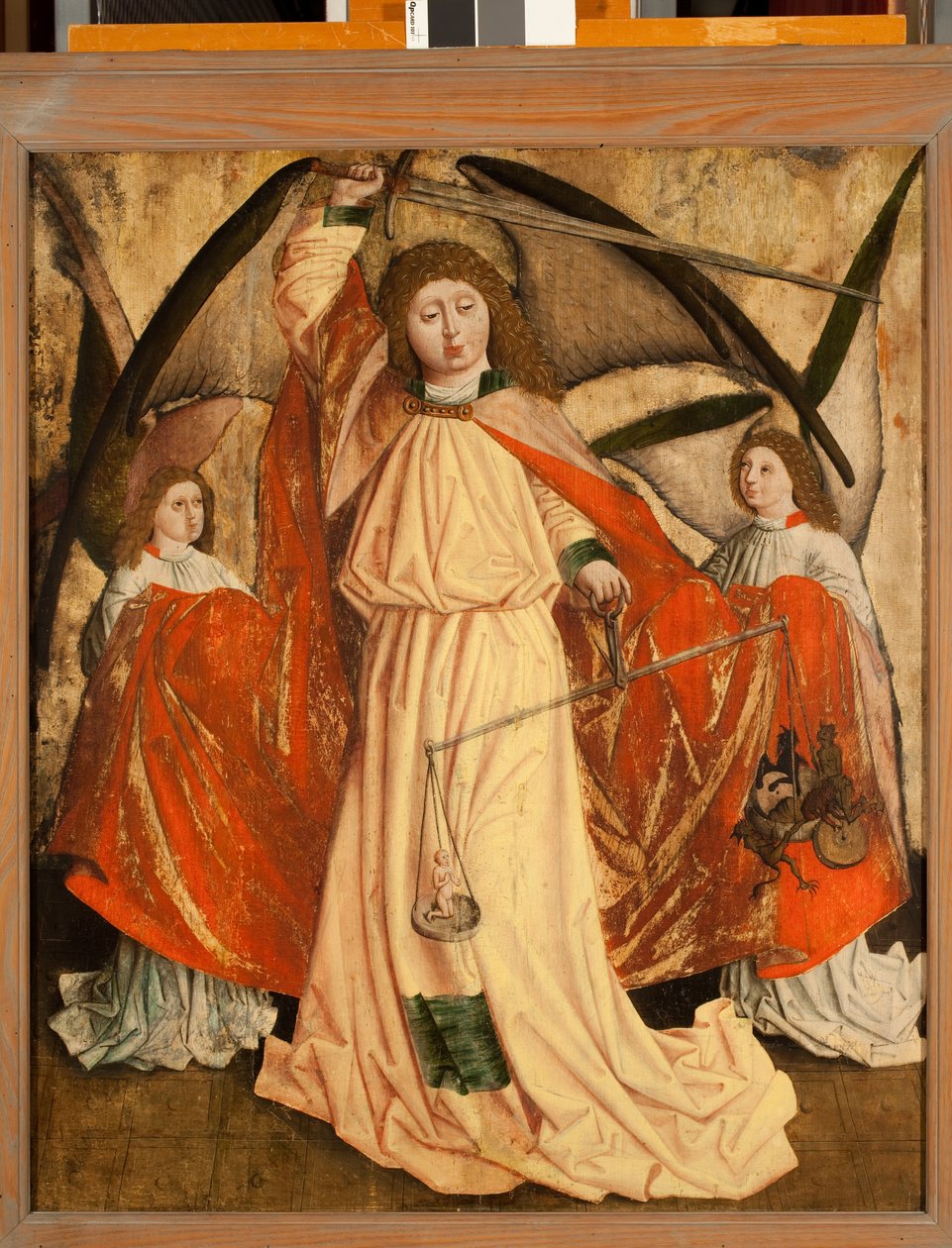 Pyhä Mikael punnitsee sieluja (tempera paneelille) tekijältä Austrian School