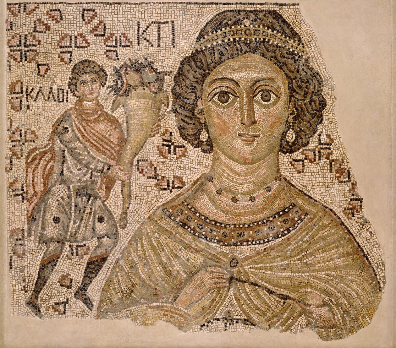 Fragmentti lattiamosaiikkista, jossa Ktisisin personifikaatio, 500-550 (marmori ja lasi) tekijältä Byzantine School