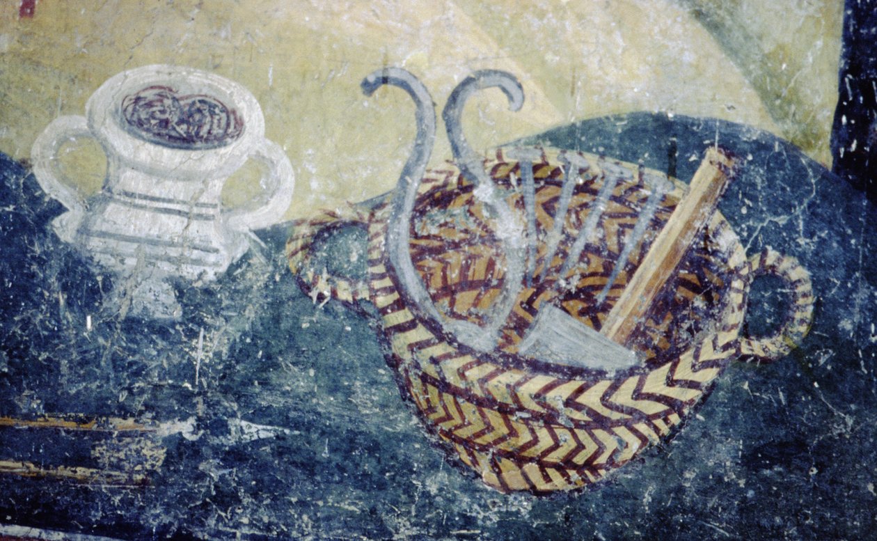 Asetelma, yksityiskohta Valituslaulusta, n. 1164 (katso 147466) tekijältä Byzantine School