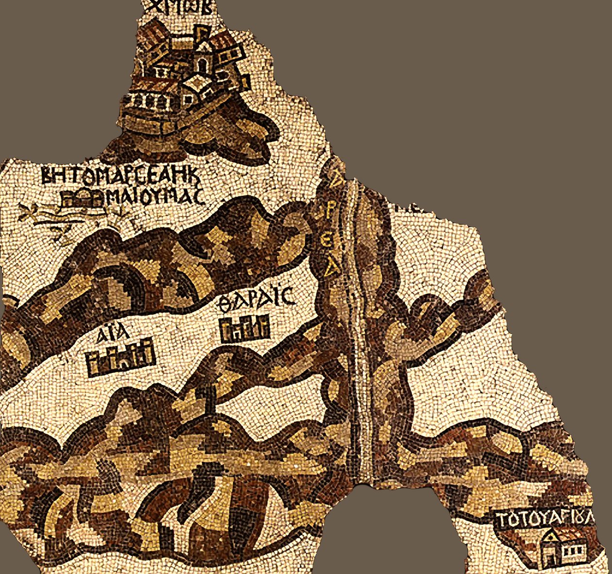 Zared-joki Madaban kartalla (mosaiikki) tekijältä Byzantine School