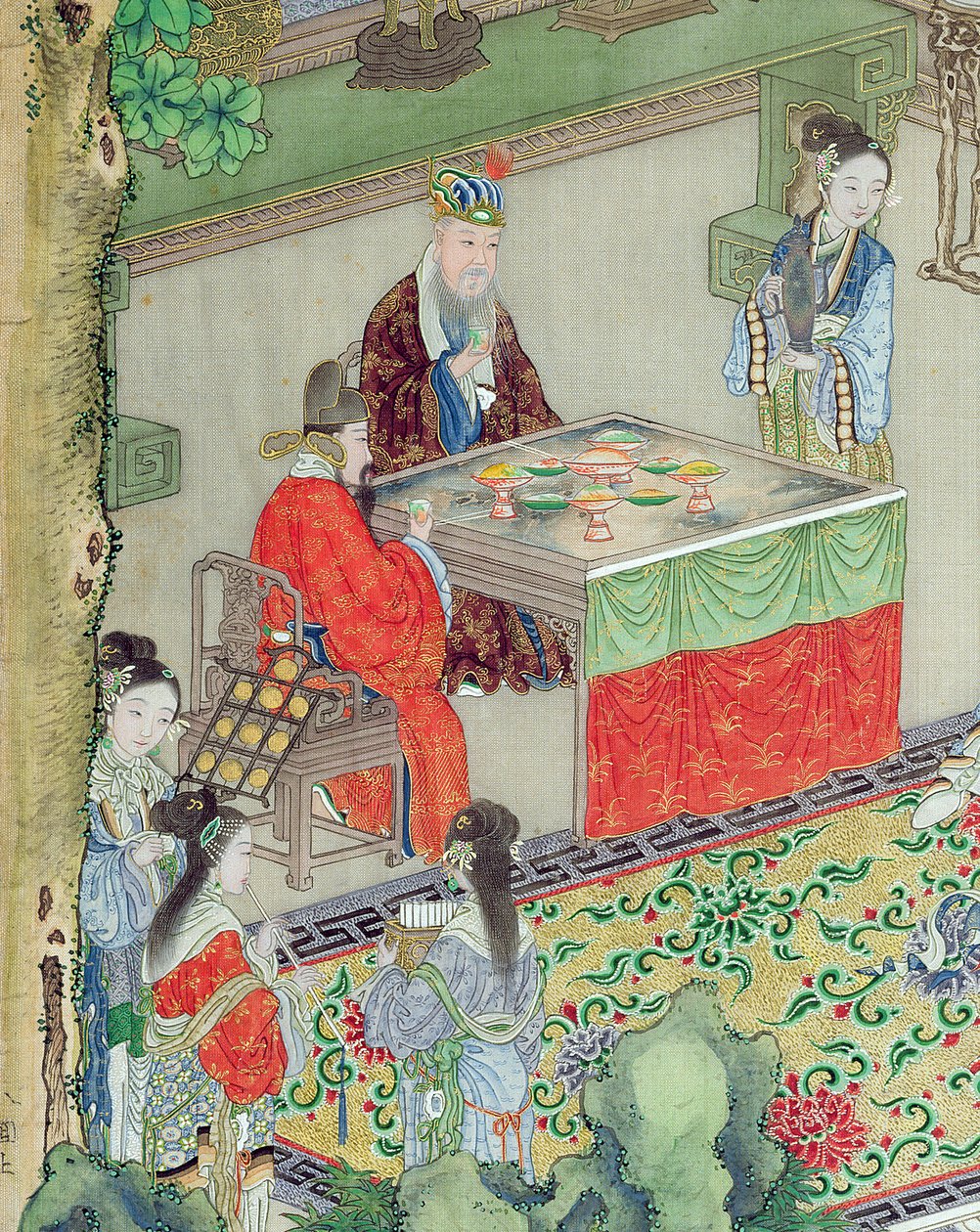 Kiinalaista mandariinia viihdytetään (väri silkillä) (yksityiskohta 176863) tekijältä Chinese School
