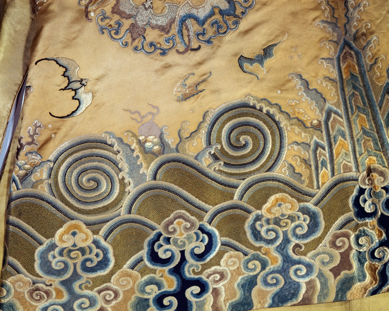 Yksityiskohta hautausvaatteesta, Qing-dynastia (1644-1912) (satiini) tekijältä Chinese School