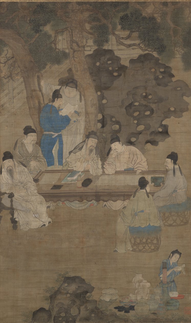 Tangin kahdeksantoista tutkijaa, 1600-luku (muste, väri ja silkki) tekijältä Chinese School