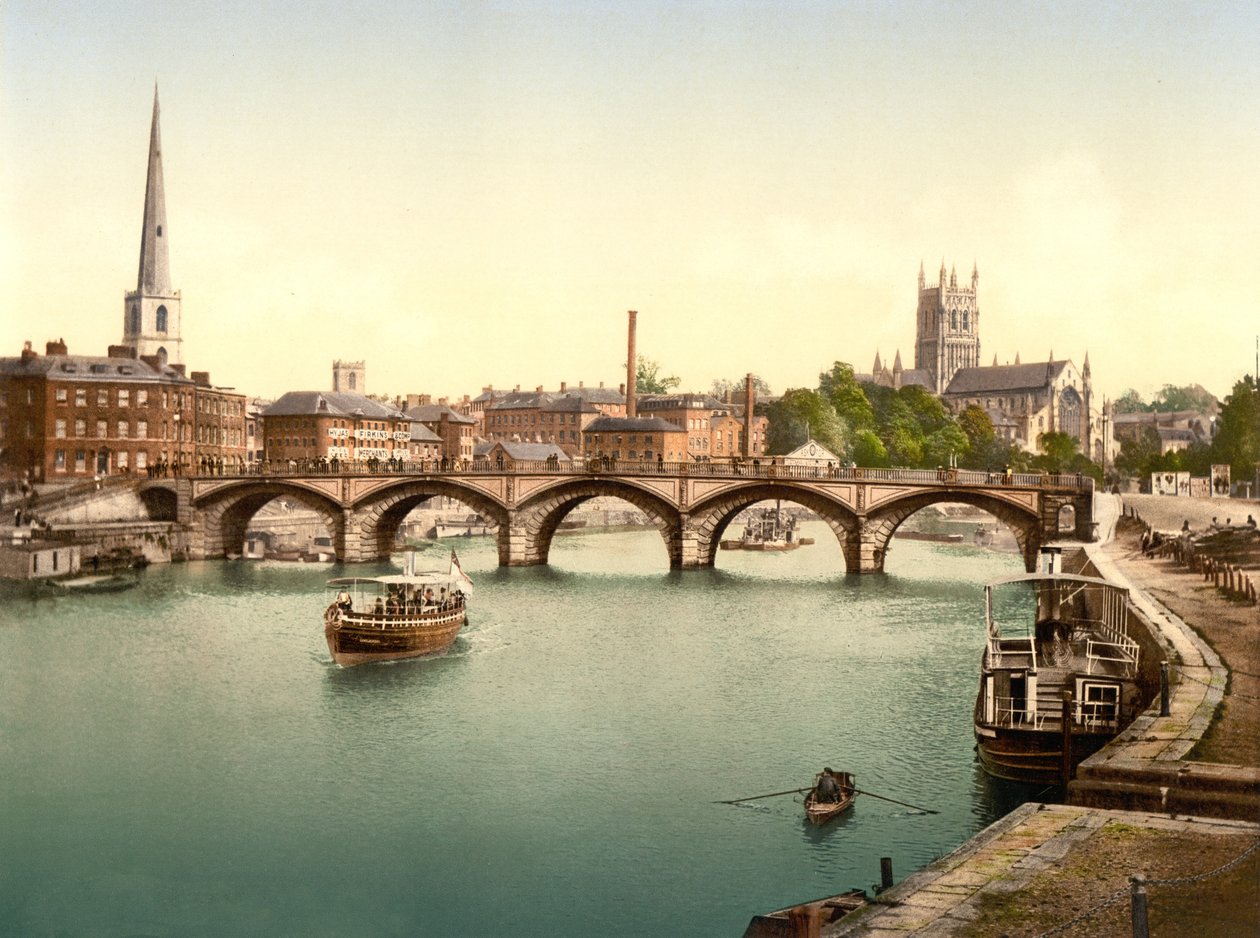 Worcester Bridge, Worcester, pubi. noin 1890 - 1900 (kromolitografia) tekijältä English Photographer