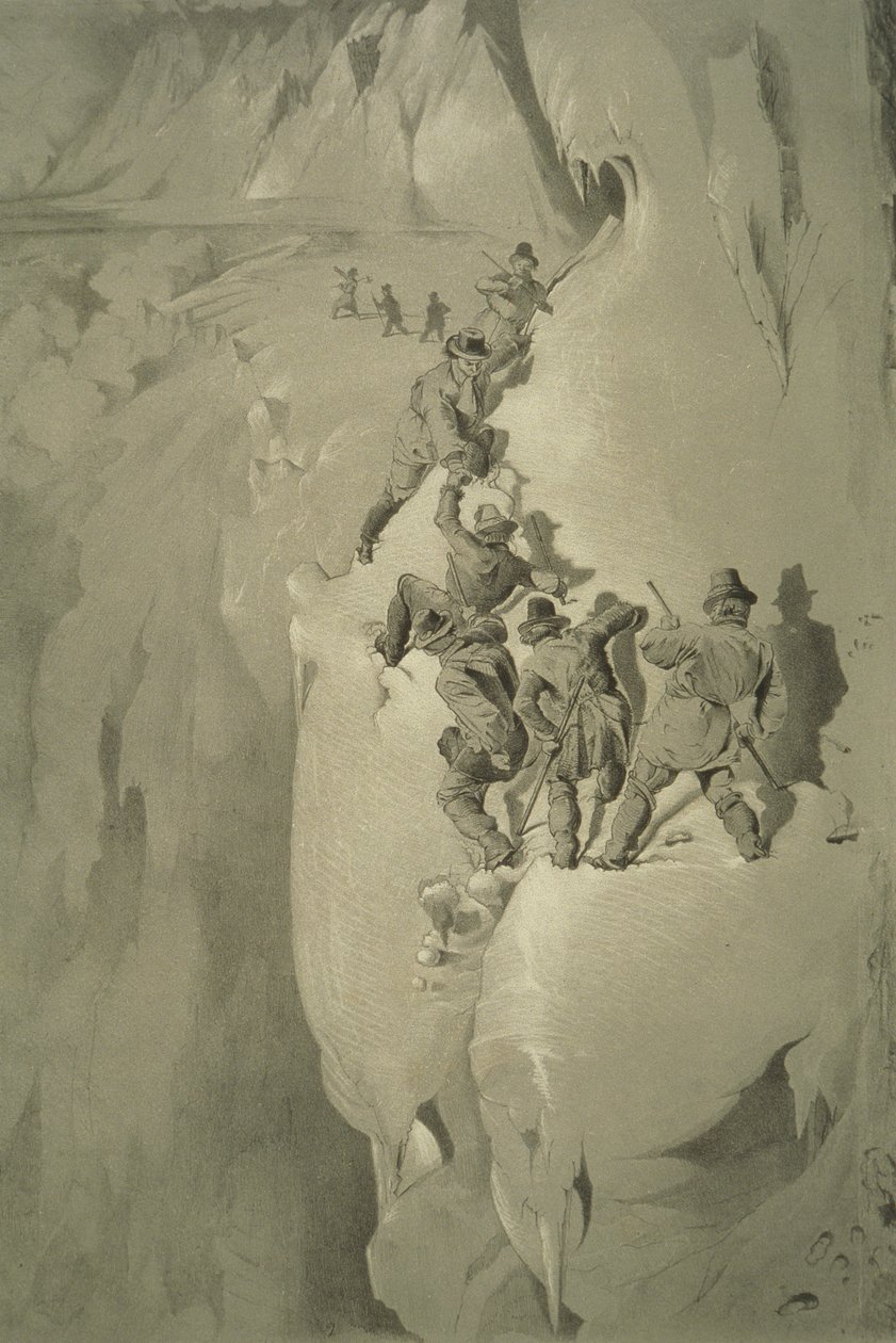 Vaarallinen kulma, kymmenestä kohtauksesta Mont Blancin viimeisellä nousulla, mukaan lukien viisi näkymää huipulta, J.D.H. Browne, julkaistu 1853 tekijältä English School