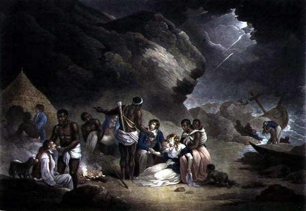 African Hospitality, kaiverrus John Raphael Smith, pub. S. Morgan, Lontoo, 1814 (mezzotint myöhemmällä värityksellä) (pari 120642) tekijältä English School
