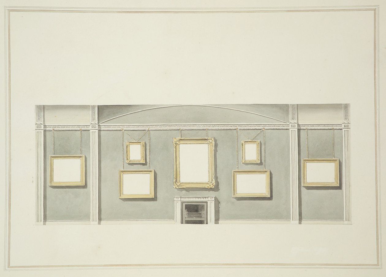 Kuvan mallit riippuvat yhdellä Sir John Leicesters Galleryn pitkistä seinistä, Hill Street, n. 1806 (wc kynällä paperilla) tekijältä English School