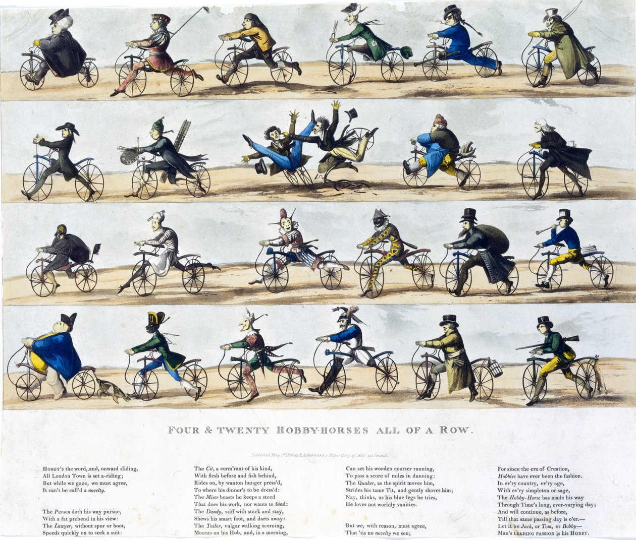 Four and Twenty Hobby Horses All of a Row, 1819 (värillinen akvatinta) tekijältä English School