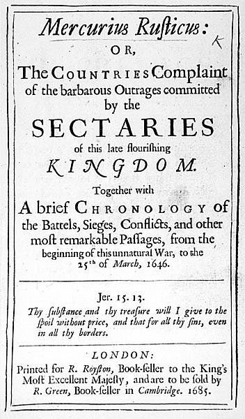 Mercurius Rusticuksen etusivu, julkaistu vuonna 1685 tekijältä English School