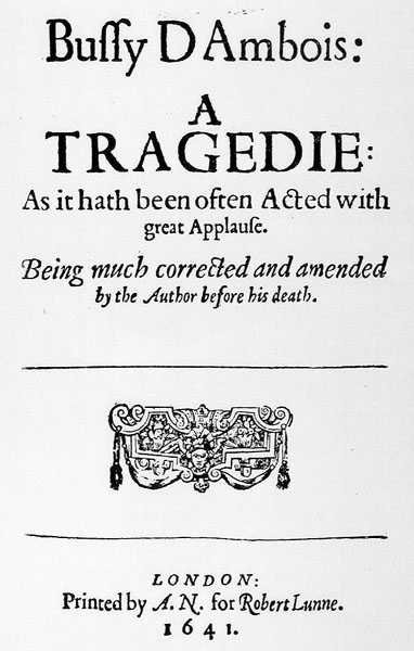 Etukappale Bussy DAmbois: Tragedy, 1641 tekijältä English School