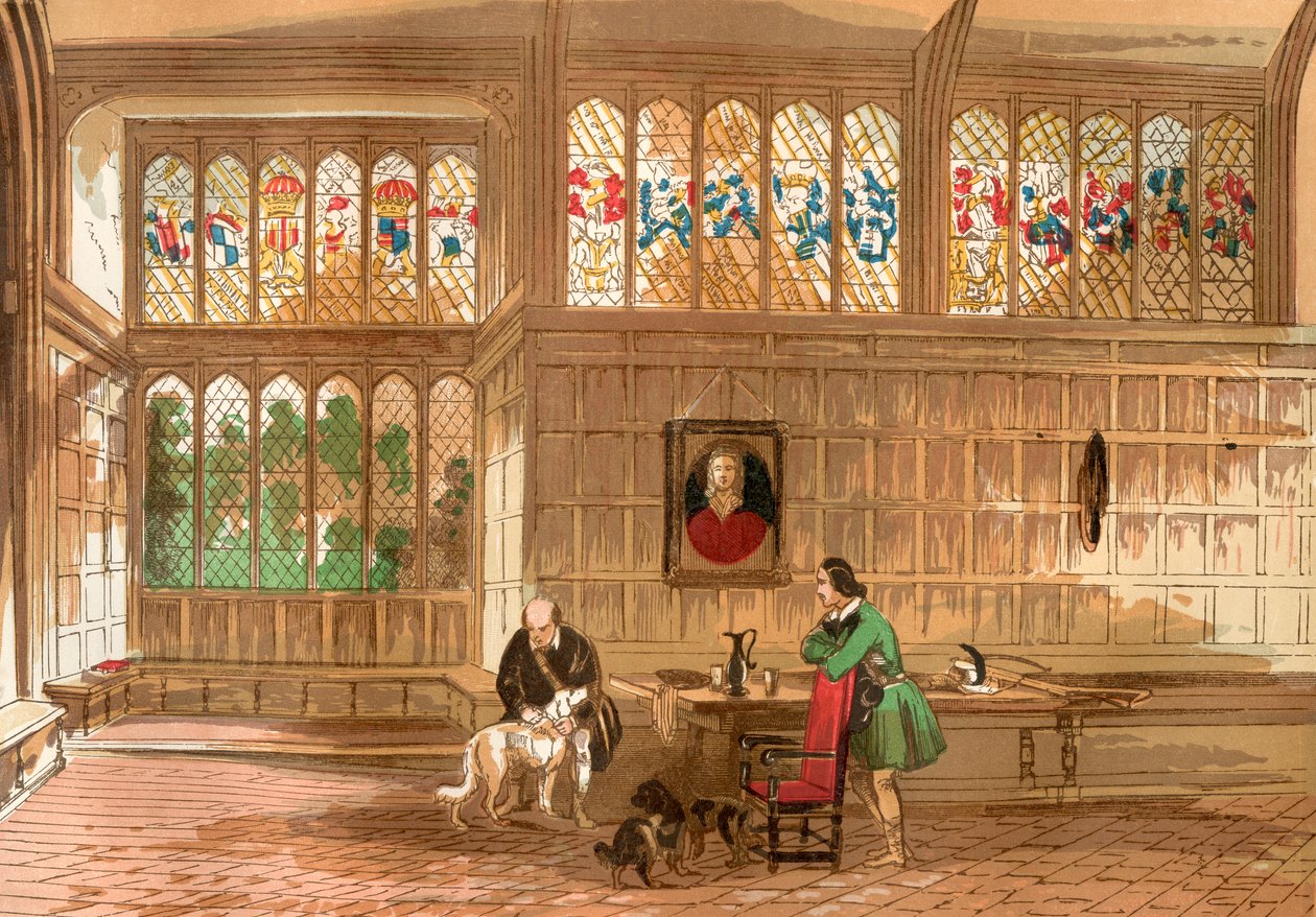 Hall at Ockwells, Berkshire, Englanti, vanhasta Englannista: Kuvamuseo, pubi. 1847 tekijältä English School