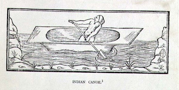 Indian Canoe, teoksesta The Narrative and Critical History of America, toimittanut Justin Winsor, Lontoo, 1886. tekijältä English School
