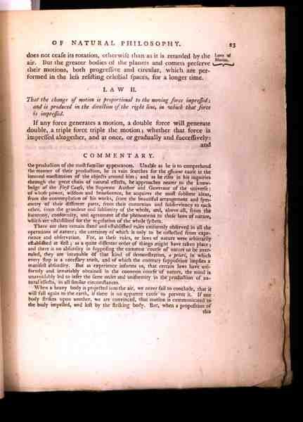 Laki II, Sir Isaac Newtonin (1642-1727) kirjan The Mathematical Principles of Natural Philosophy osasta I, 1777 (katso 136314) tekijältä English School