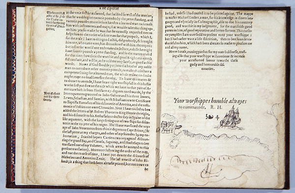 Lehdet 3v & 4r, Divers Voyages Touching the Discouerie of America... 1582 (kohopaino) tekijältä English School