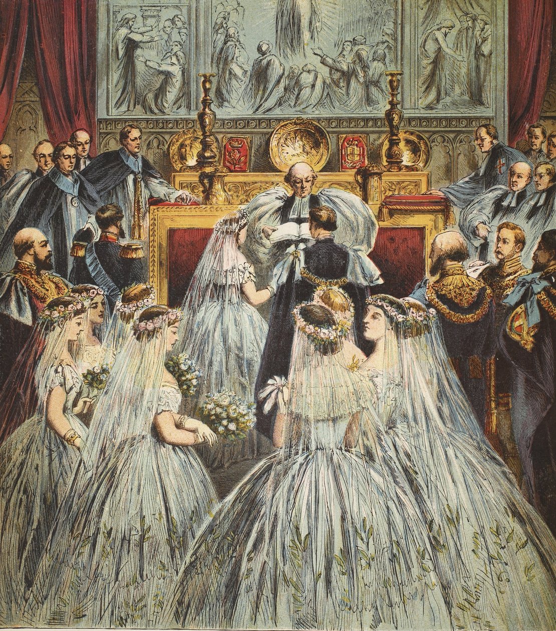 Walesin prinssin ja Alexandran avioliitto, 1863, pub. 1890 (värillinen litografia) tekijältä English School