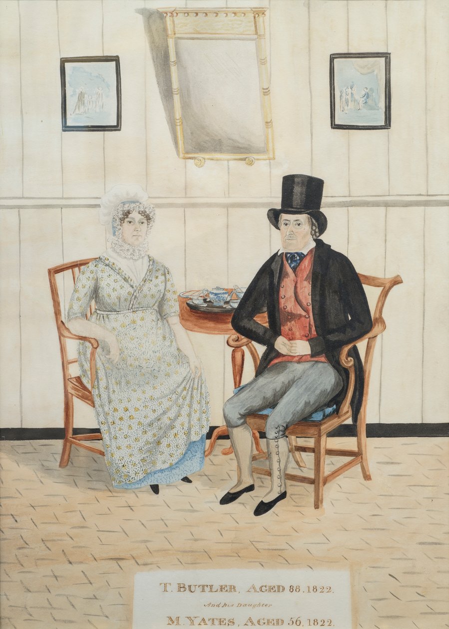 Muotokuva T. Butlerista ja hänen tyttärestään M. Yatesista, n. 1822 (wc paperilla) tekijältä English School