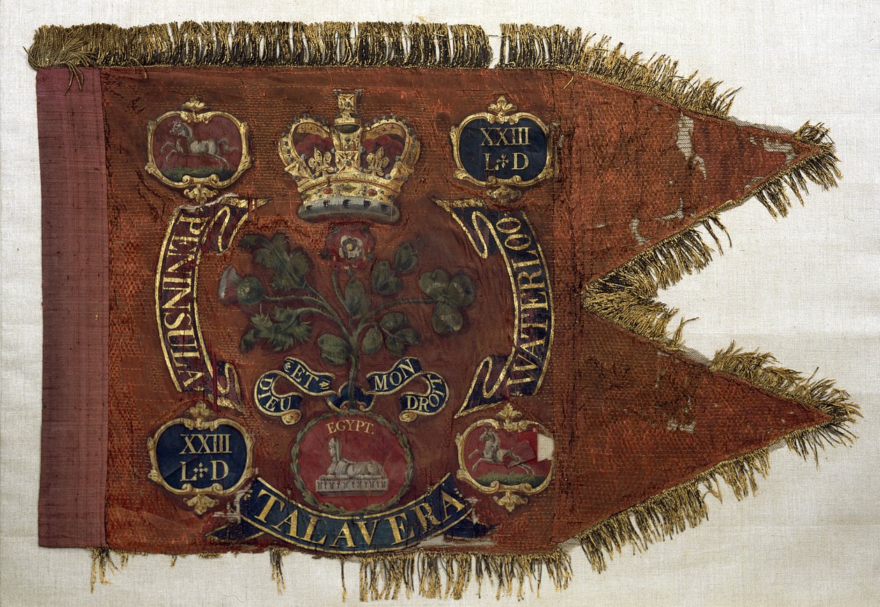 23. Light Dragoonsin rykmenttiguidon, 1809 (punainen kangas kultakirjonta ja tupsut) tekijältä English School