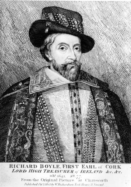 Richard Boyle (1566-1643), Corkin ensimmäinen jaarli ja Irlannin lordi korkean rahastonhoitaja, alkuperäisen vuoden 1643 jälkeen Chatsworthissa, pubissa. 1803 tekijältä English School