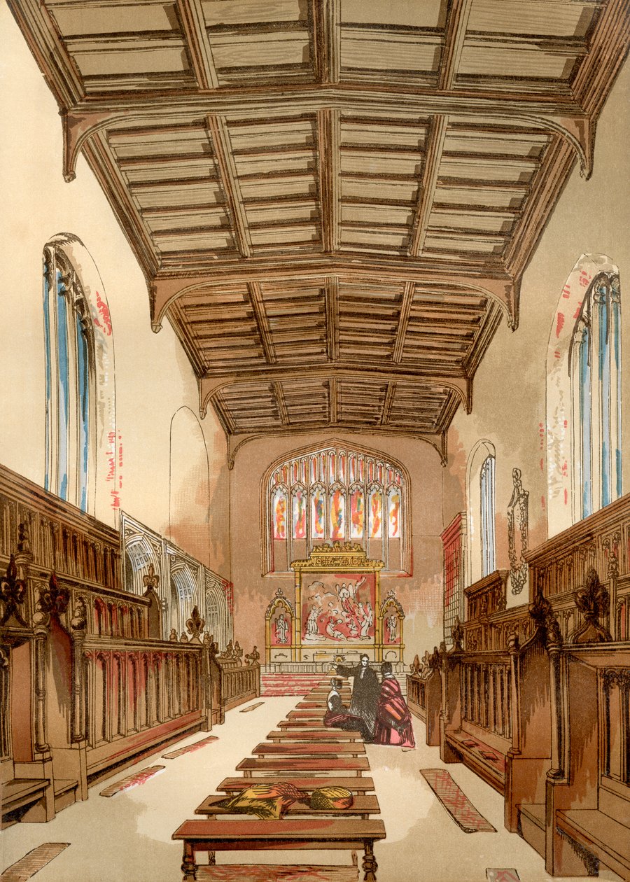 St. Johns College Old Chapel, Cambridge University, Cambridge, Englanti ennen sen purkamista, Vanhasta Englannista: Kuvamuseo, pubi. 1847 tekijältä English School