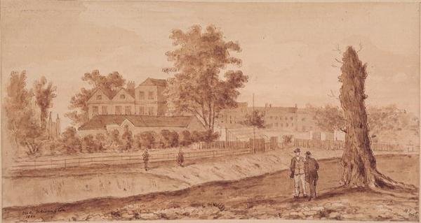 Stoke Newington Green, parafoitu H. F., 1860 (seepia) tekijältä English School