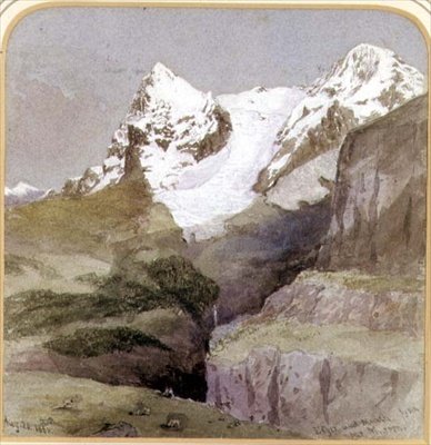 Eiger ja Monch lähellä Murronia, 20. elokuuta 1860 (wc paperilla) tekijältä English School