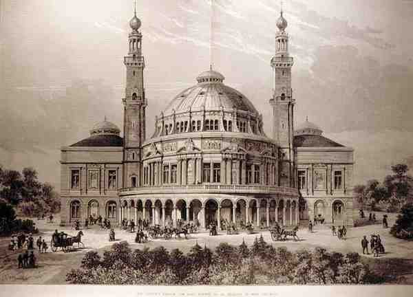 Kansanpalatsi Itä-Lontoon, pystytetään Mile End Roadille, The Illustrated London News, 26. kesäkuuta 1886 tekijältä English School