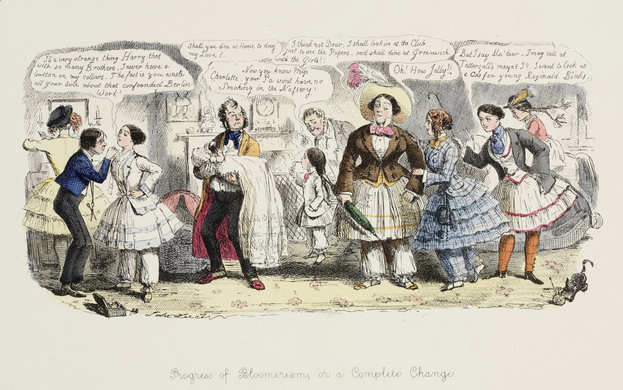 Bloomerismin edistyminen tai täydellinen muutos, Punch, 1852 tekijältä English School