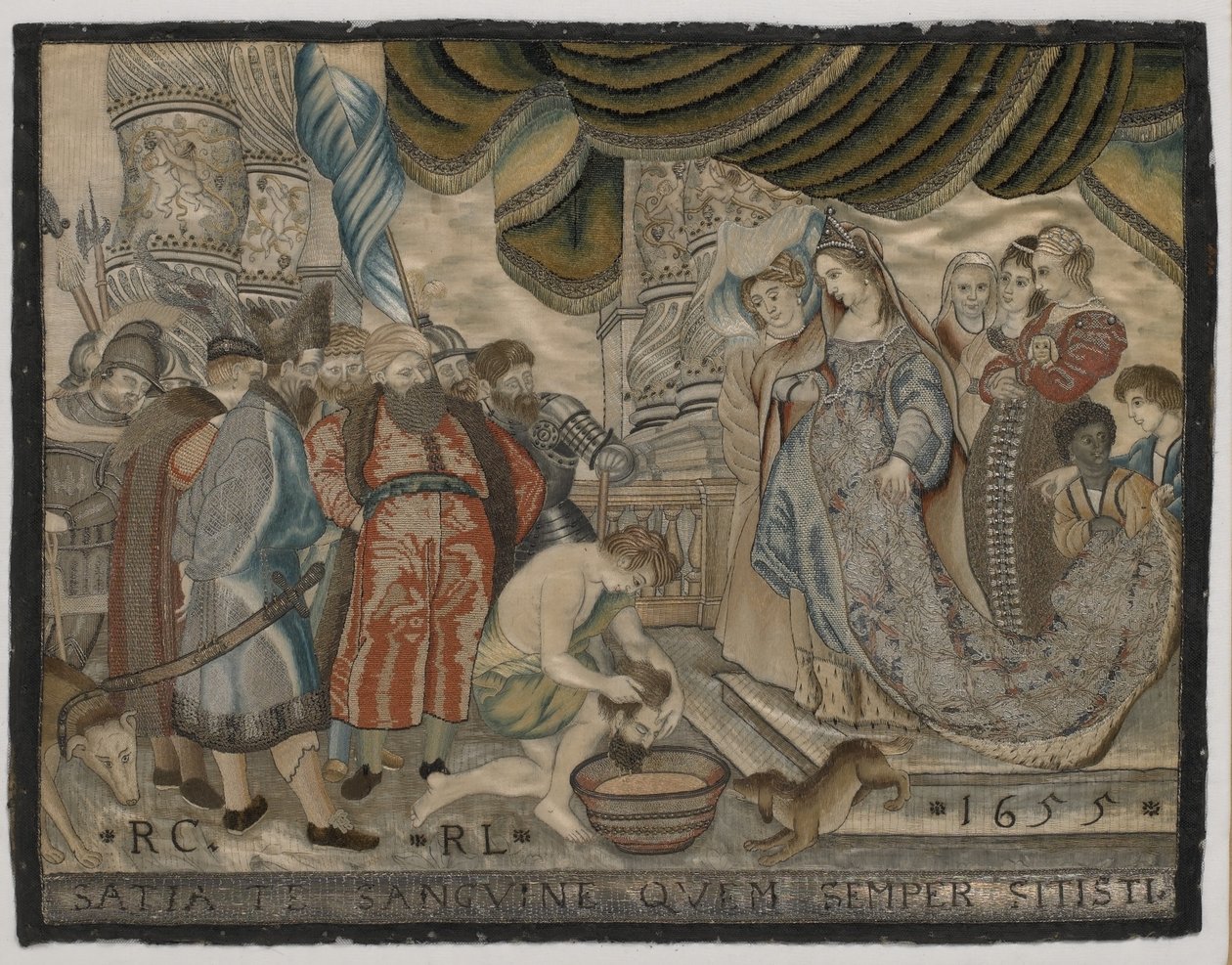 The Revenge of Queen Tomyriksen yli Cyrus, silkkikirjonta, n.1655 (silkkikirjonta) tekijältä English School