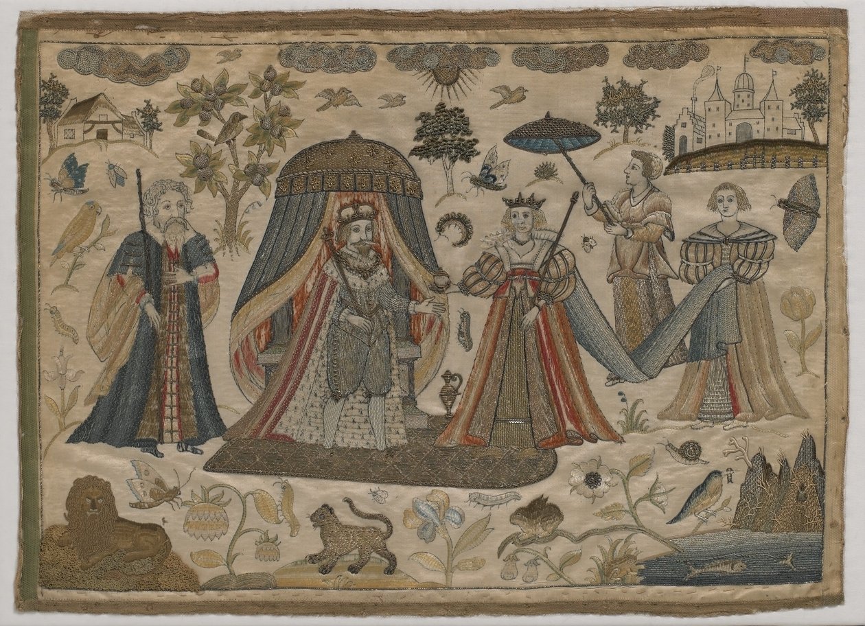 Kuningas Salomon ja Saban kuningattaren tapaaminen, n. 1650 (tasainen silkkikirjonta) tekijältä English School