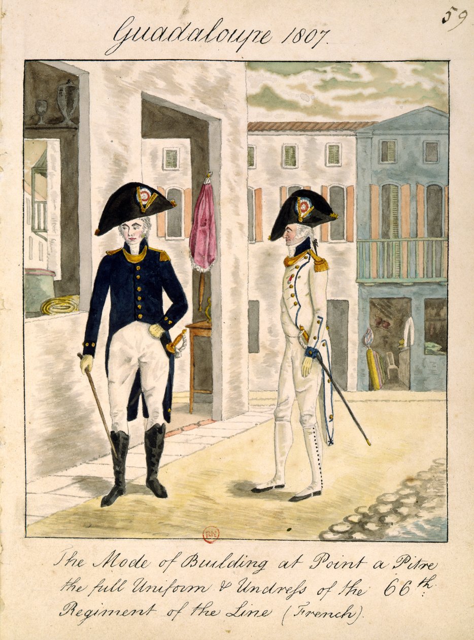 Linjarykmentin 66. rykmentin univormut Pointe a Pitressä, Guadeloupessa vuonna 1807 (wc paperilla) tekijältä English School