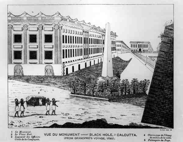 Näkymä Calcutta Black Hole -monumentille, Grandpres Voyagelta, 1790 tekijältä English School