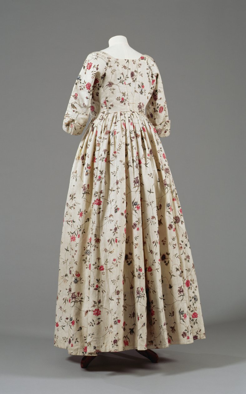 Naisten mekko, leimattu East India Company -merkillä, n. 1785-90 (puuvillaa) tekijältä English School
