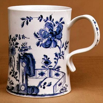 Worcester sinivalkoinen tankard, n. 1745 (posliini) tekijältä English School
