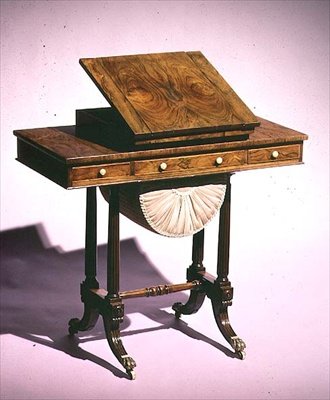 Työpöytä lukutelineellä ja backgammon-laudalla, 1800-luvun puoliväli (puuta) tekijältä English School