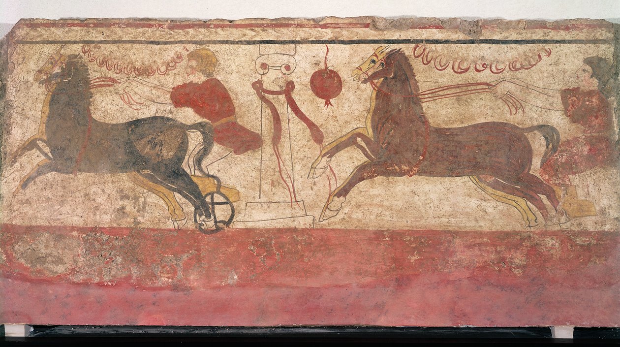 Vaunukilpailu, yksityiskohta hautakammiosta, 330-320 eaa tekijältä Etruscan
