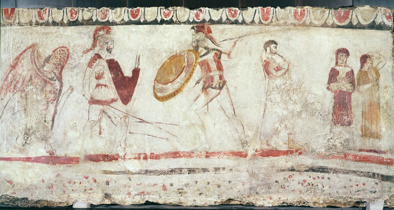 Soturit taistelevat, yksityiskohta hautakammiosta, 330-320 eaa tekijältä Etruscan