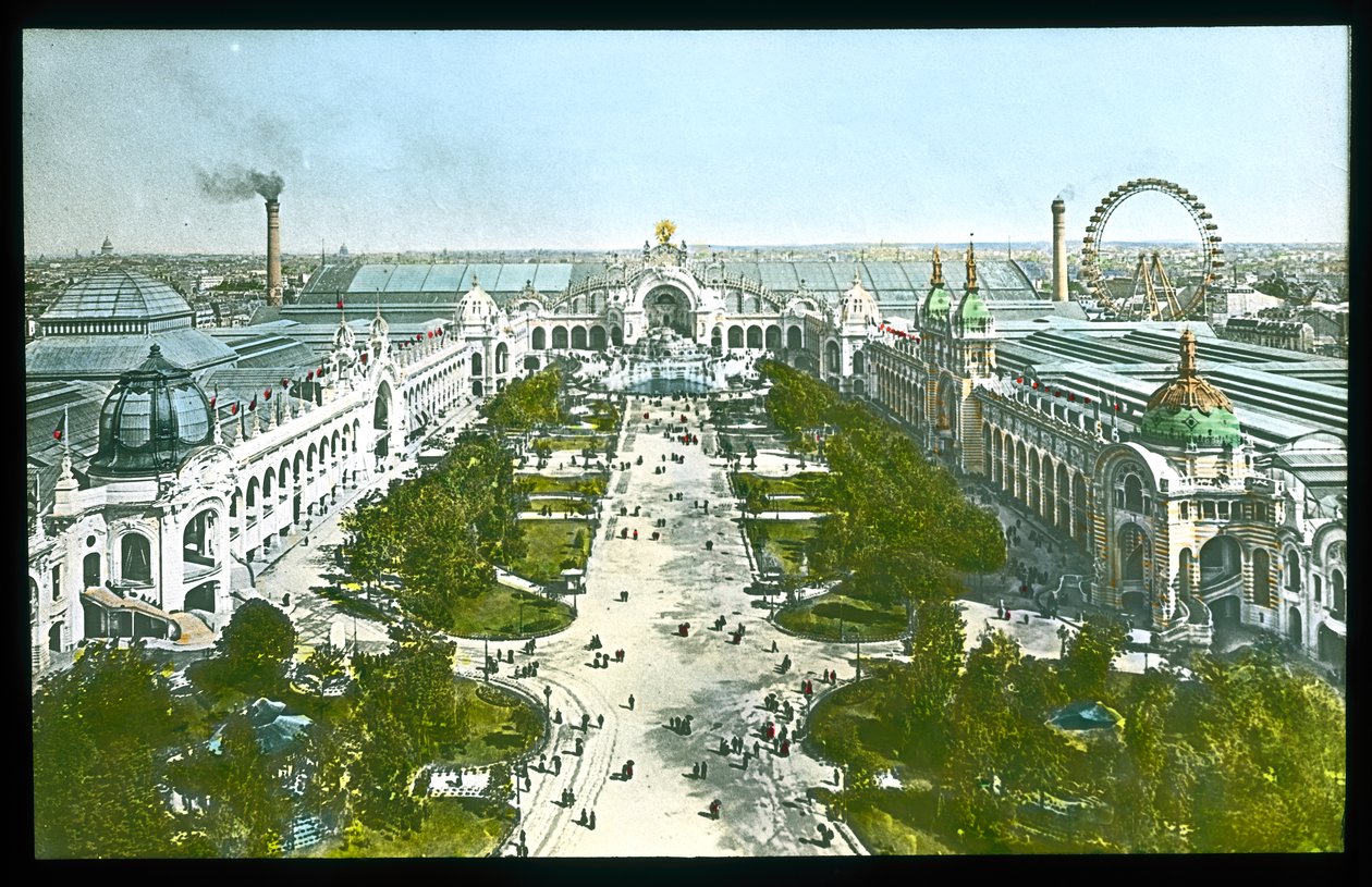 Paris Exposition Universelle: Champ de Mars, Chateau of Water ja Sähkön palatsi, 1900 (lyhtyliukumäki) tekijältä French Photographer
