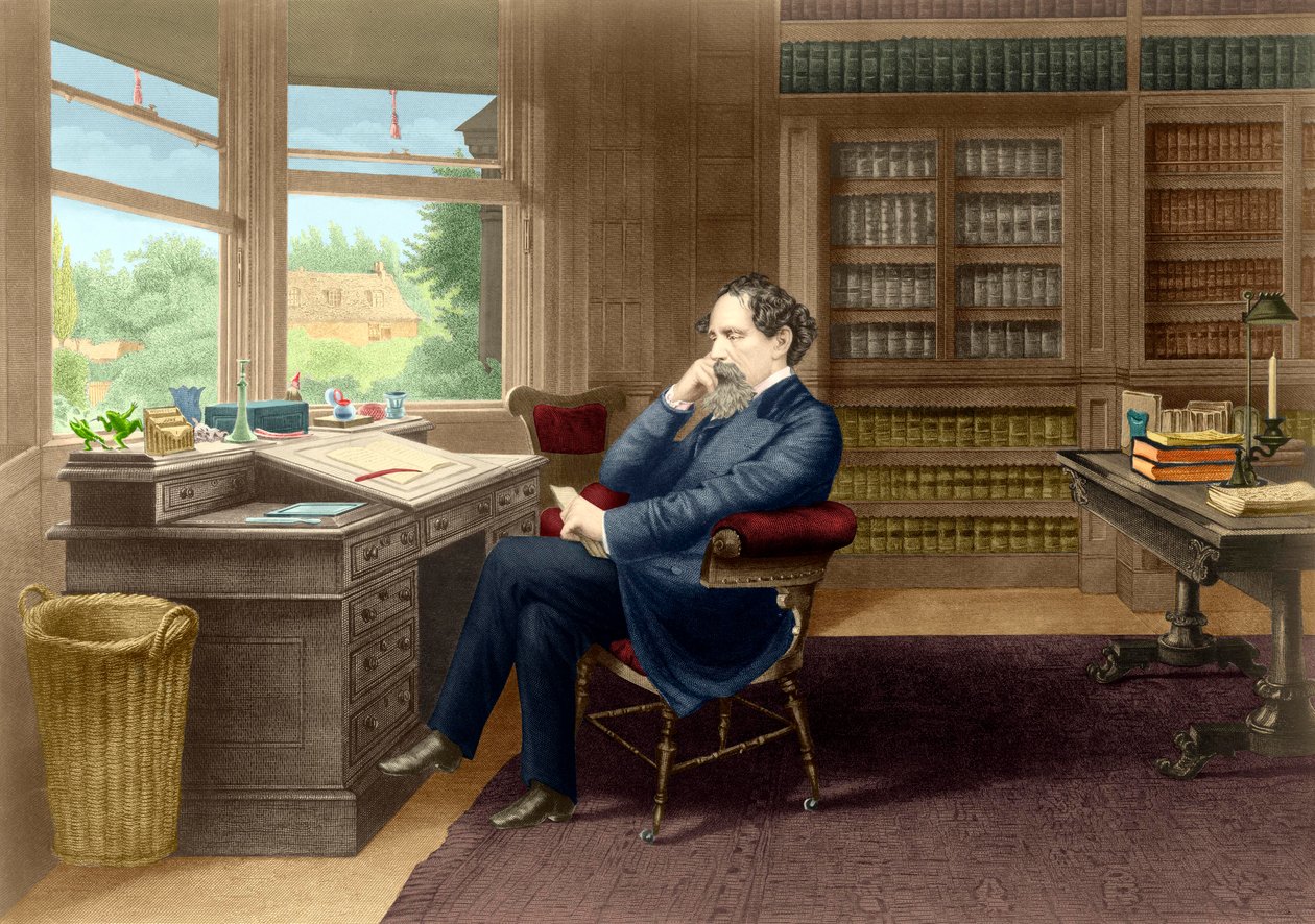 Charles Dickens työhuoneessaan Gadshillissä, 1865-70 tekijältä French School