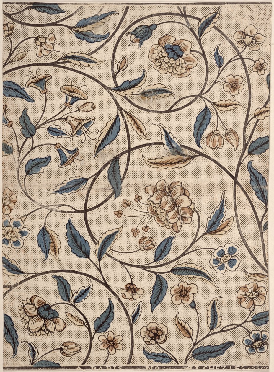 Dominopaperi ruusuilla, valmistaja Associes, Paris, n. 1760-70 tekijältä French School